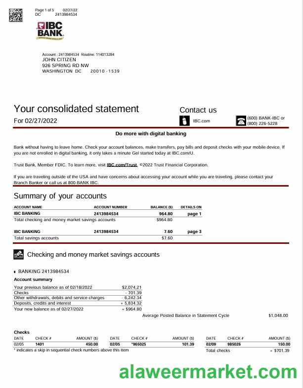 USA Texas IBC bank statement Word and PDF template, 5 pages